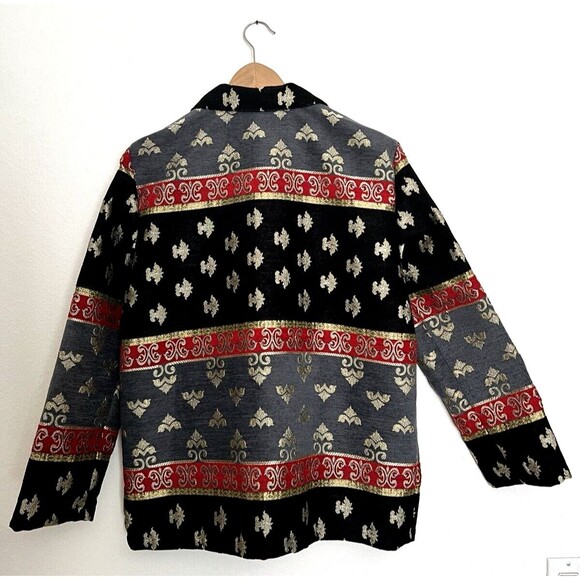 Vintage SAG HARBOR WOMEN'S TAPESTRY BROCADE JACKET FLEUR DE LIS PATTERN SZ 10 - Picture 7 of 10